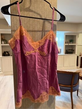 Express Design Studio Silk Blend Lace Trim Cami Top Berry Purple Peach - Size M